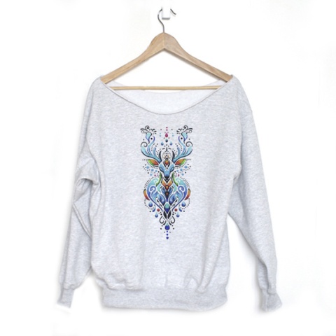 Bluza damska oversize z nordyckim nadrukiem jelenia – szara