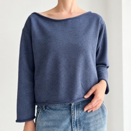 Bluza damska oversize z szerokim dekoltem – granatowy melanż