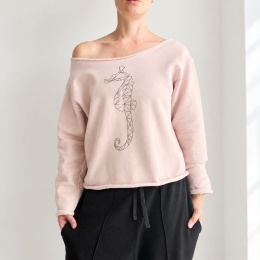 Bluza damska oversize z nadrukiem konika morskiego rose gold – pudrowy róż