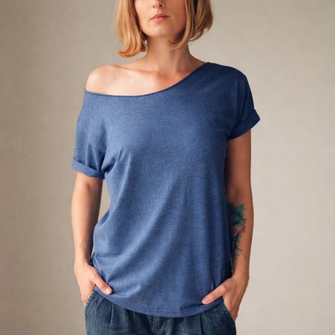 Koszulka damska Oversize bez nadruku Jeans melanż - pojedynczy egzemplarz